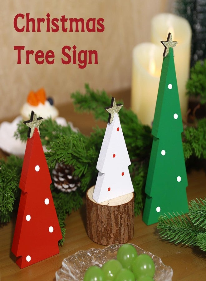FINDRICH Christmas Decorations Indoor, 3PCS Christmas Trees Decorations Table Shelf Decor Wooden Sign Centerpieces with Glitter Star for Home Office Mantel Tabletop Fireplace Party Decor - Image 2